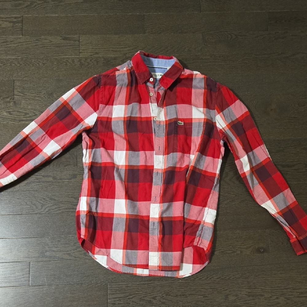 Lacoste Red and White Plaid Men's Shirt